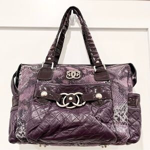 SHARIF 1827 Purple Leather Snake Print Shoulder Bag With Dust Bag NWOT